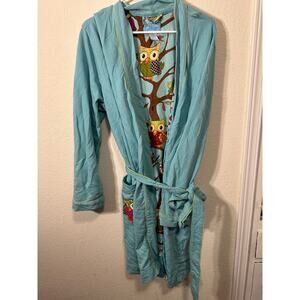 Nick & Nora Blue Inner Back Owl Housecoat/Robe Beach Sz 2x/3x